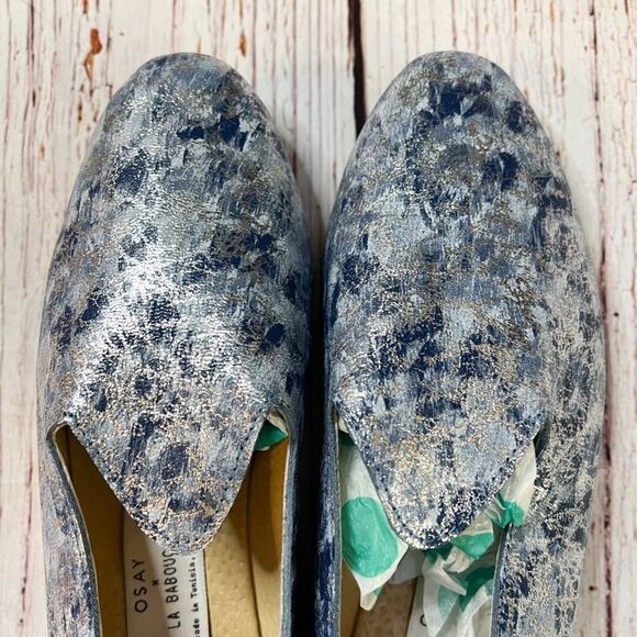 OSAY x  La Babouche Blue and Silver Tie Dye Slide Loafer Slip on Shoe - Picture 5 of 12